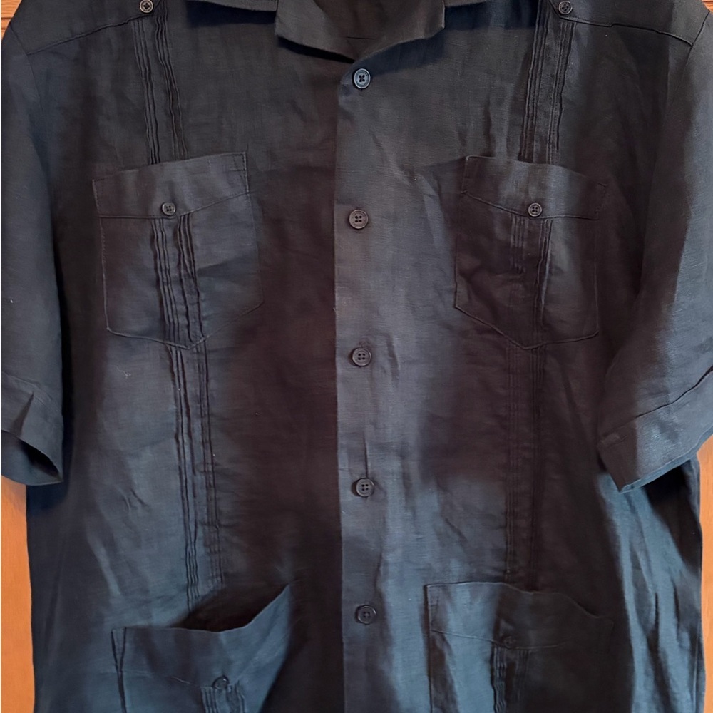 Cubavera Men's Dark Navy Casual Button Down Shirt - Picture 2 of 7